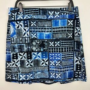 RipSkirt Hawaii Womens Large Blue Black Tribal Print Wrap Mini Skirt Quick Dry
